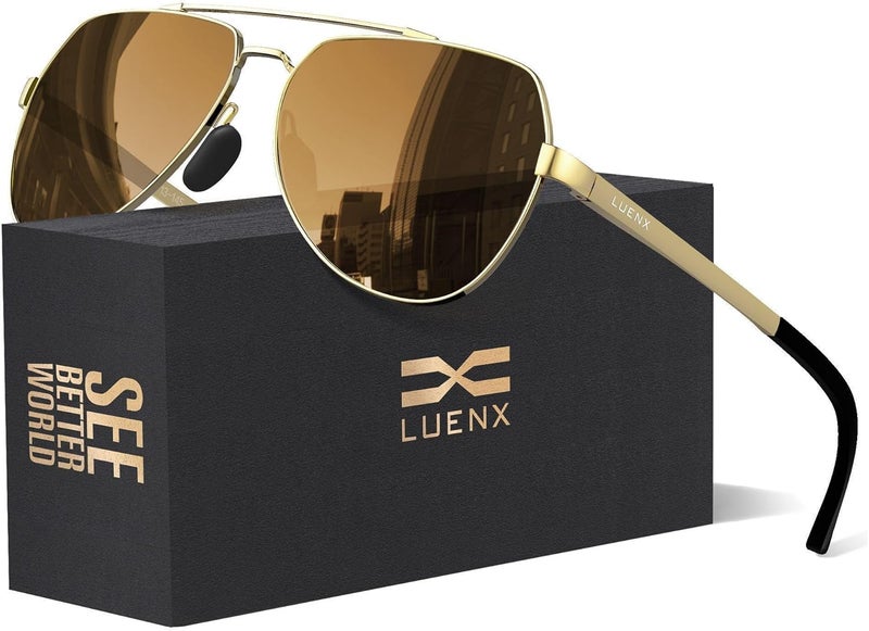 LUENX Aviator Sunglasses for Men Women Polarized New Shades Large Metal Frame - UV 400 Protection - Image 1